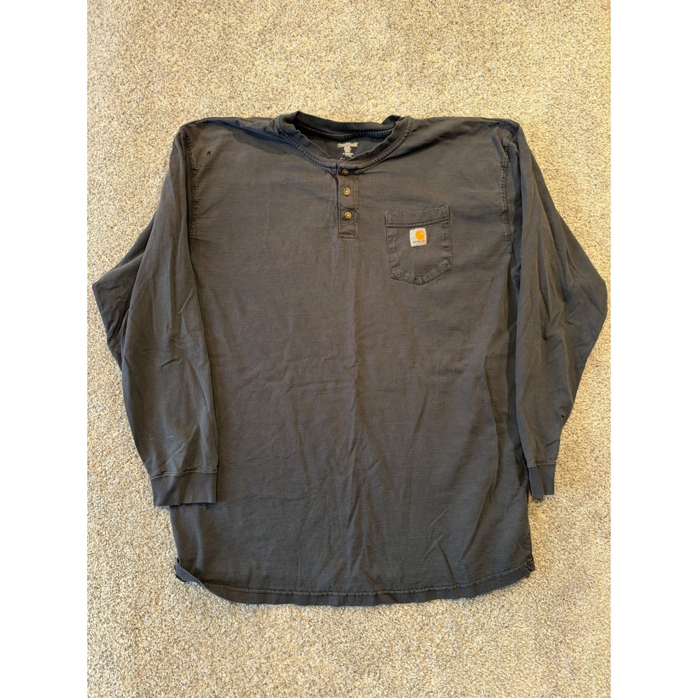 Carhartt Henley Shirt Mens 2XL Black K128 BLK Long Sleeve Pocket Workwear Tee *
